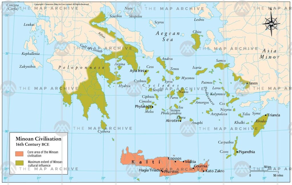 Kép: A minószi civilizáció kiterjedése a fénykorában